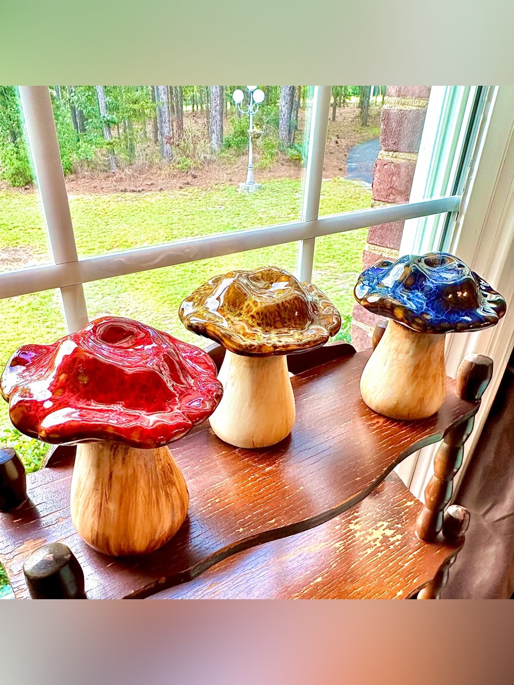 Handcrafted Ceramic Mushrooms - Red, Gold, Blue
